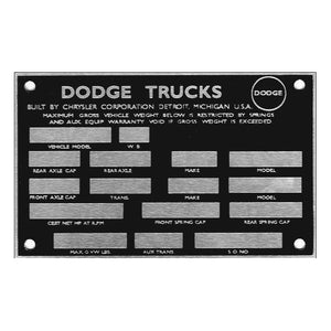 Data Plate #43 - 1958-67 Civilian Truck Main I.D. Plate