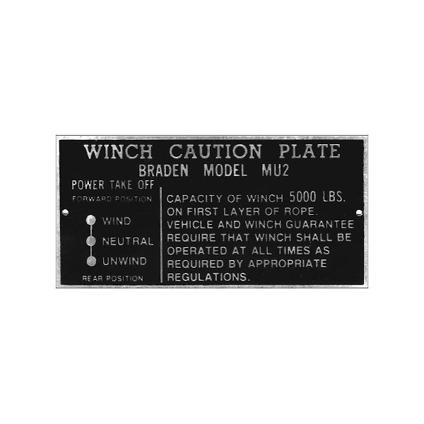 New Data Plate #08 - CC924645 - WWII WC 3/4 & 1-1/2 Ton 6x6 Winch [MU2 ...