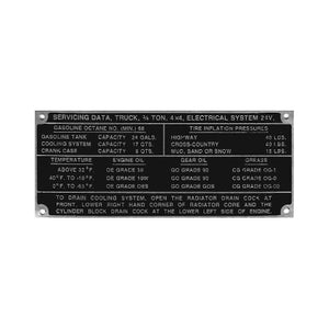 Data Plate #26 - M37/43 Servicing Data